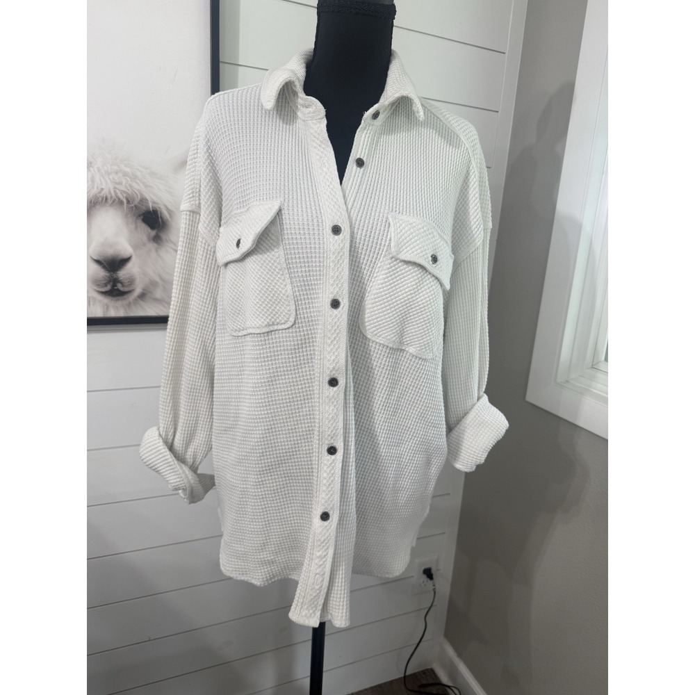 Aerie Women's Lumber Jane Waffle Knit Button Up Blouse Oversized Size S White
